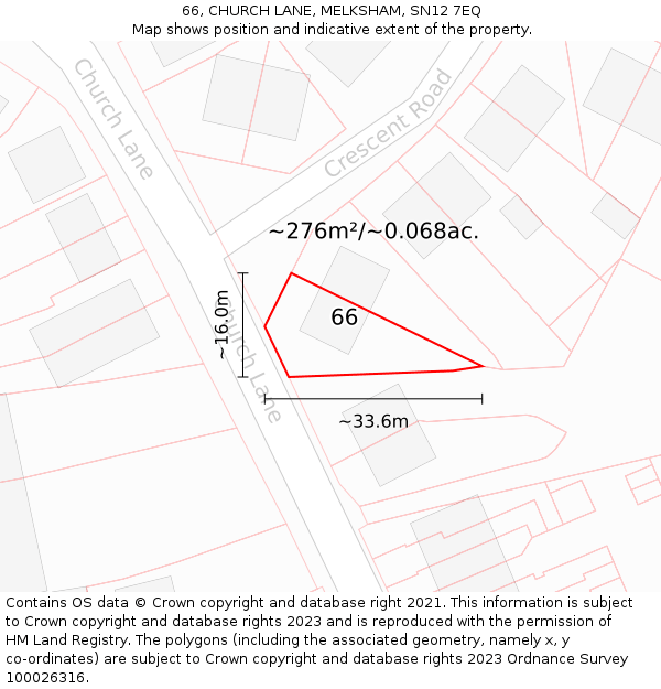 66, CHURCH LANE, MELKSHAM, SN12 7EQ: Plot and title map