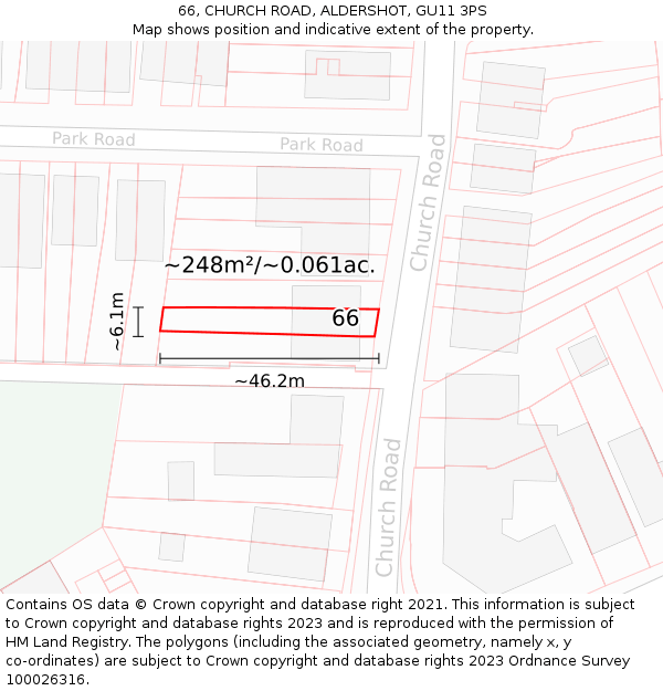 66, CHURCH ROAD, ALDERSHOT, GU11 3PS: Plot and title map