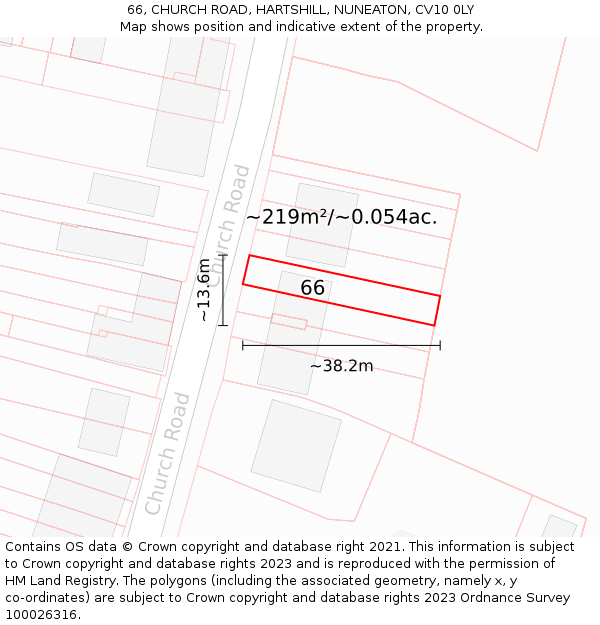 66, CHURCH ROAD, HARTSHILL, NUNEATON, CV10 0LY: Plot and title map