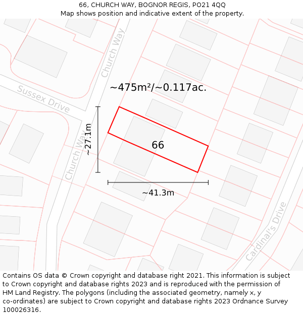 66, CHURCH WAY, BOGNOR REGIS, PO21 4QQ: Plot and title map