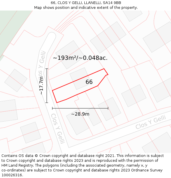 66, CLOS Y GELLI, LLANELLI, SA14 9BB: Plot and title map