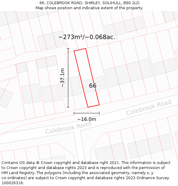 66, COLEBROOK ROAD, SHIRLEY, SOLIHULL, B90 2LD: Plot and title map