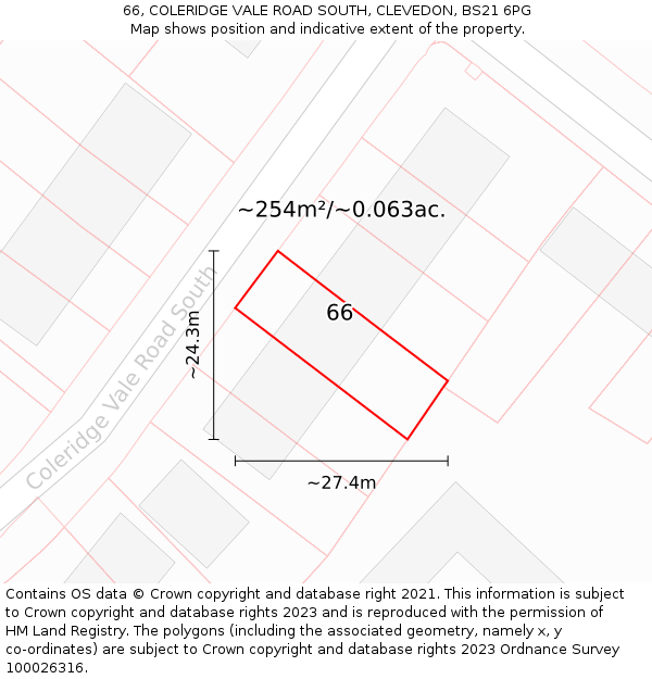 66, COLERIDGE VALE ROAD SOUTH, CLEVEDON, BS21 6PG: Plot and title map