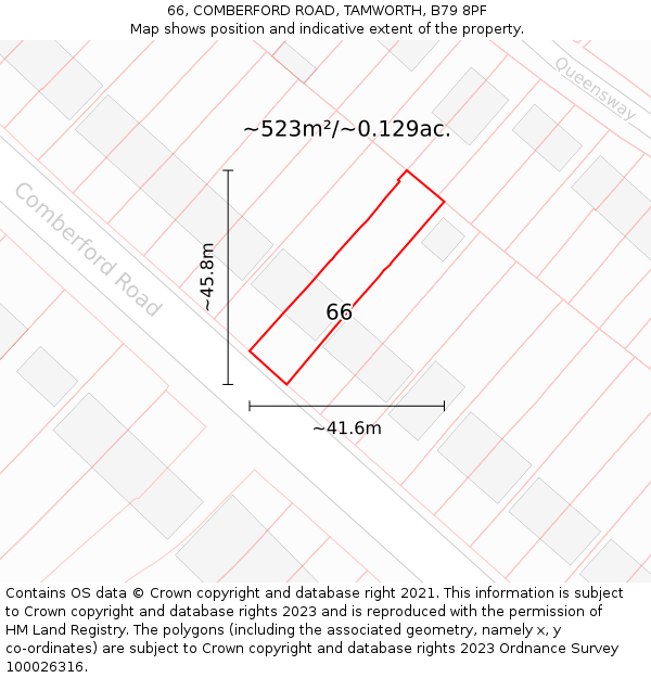 66, COMBERFORD ROAD, TAMWORTH, B79 8PF: Plot and title map