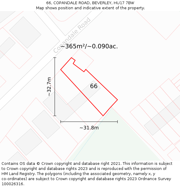 66, COPANDALE ROAD, BEVERLEY, HU17 7BW: Plot and title map