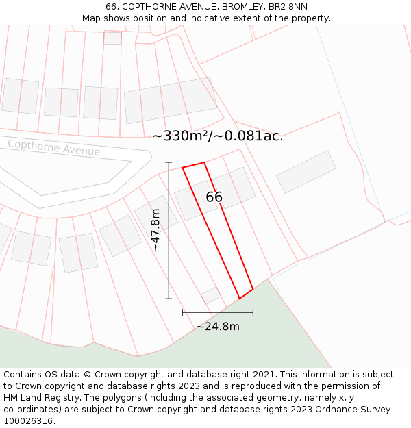 66, COPTHORNE AVENUE, BROMLEY, BR2 8NN: Plot and title map