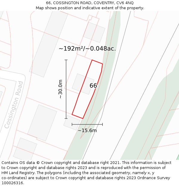 66, COSSINGTON ROAD, COVENTRY, CV6 4NQ: Plot and title map