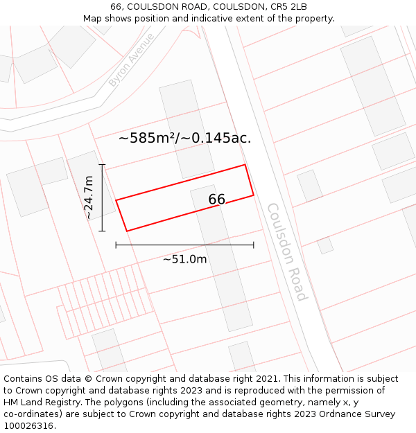 66, COULSDON ROAD, COULSDON, CR5 2LB: Plot and title map