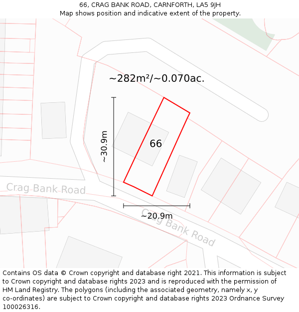 66, CRAG BANK ROAD, CARNFORTH, LA5 9JH: Plot and title map