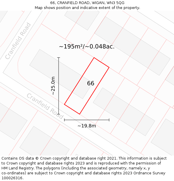 66, CRANFIELD ROAD, WIGAN, WN3 5QG: Plot and title map