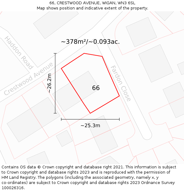 66, CRESTWOOD AVENUE, WIGAN, WN3 6SL: Plot and title map