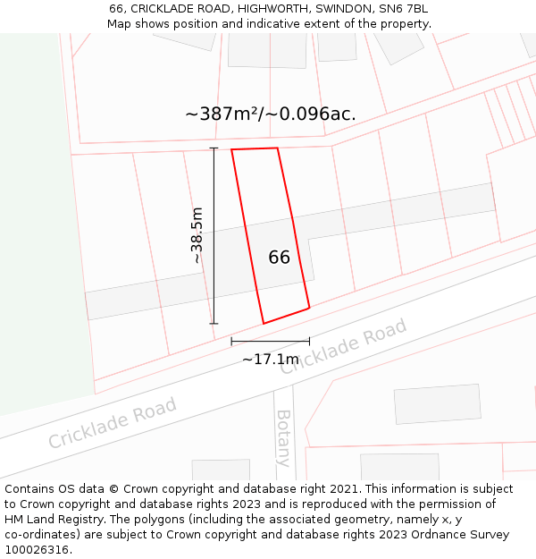 66, CRICKLADE ROAD, HIGHWORTH, SWINDON, SN6 7BL: Plot and title map