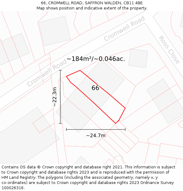66, CROMWELL ROAD, SAFFRON WALDEN, CB11 4BE: Plot and title map