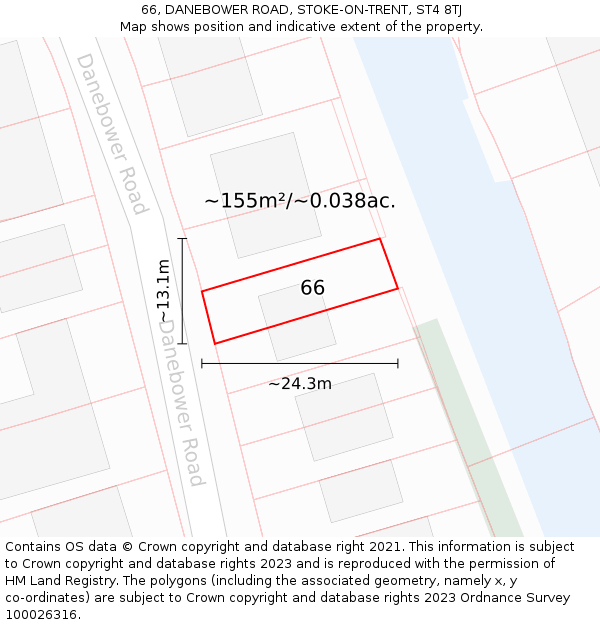 66, DANEBOWER ROAD, STOKE-ON-TRENT, ST4 8TJ: Plot and title map