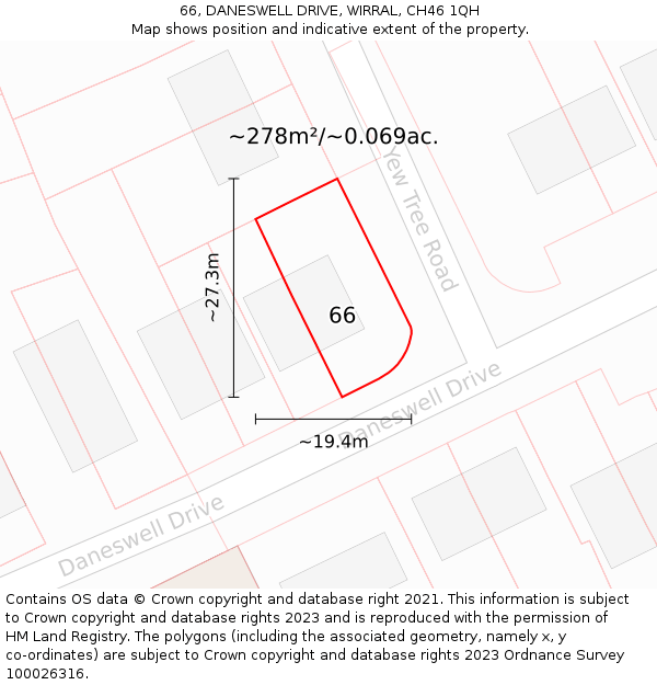 66, DANESWELL DRIVE, WIRRAL, CH46 1QH: Plot and title map