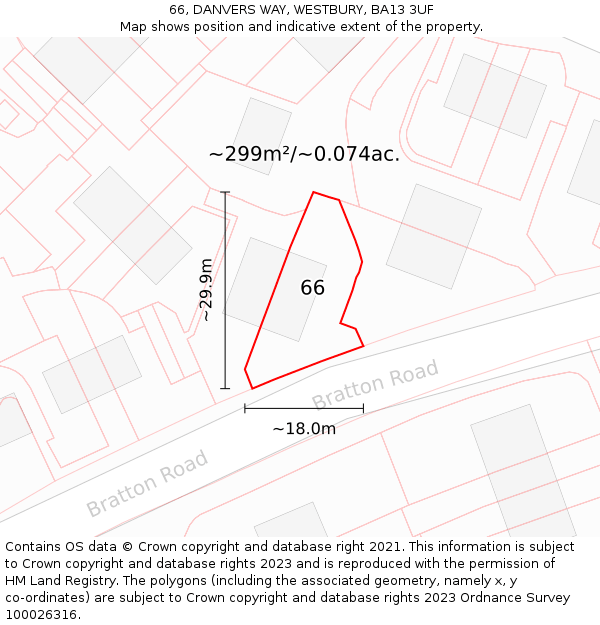 66, DANVERS WAY, WESTBURY, BA13 3UF: Plot and title map