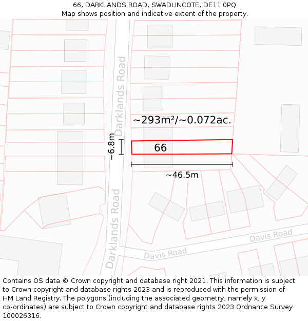 66, DARKLANDS ROAD, SWADLINCOTE, DE11 0PQ: Plot and title map