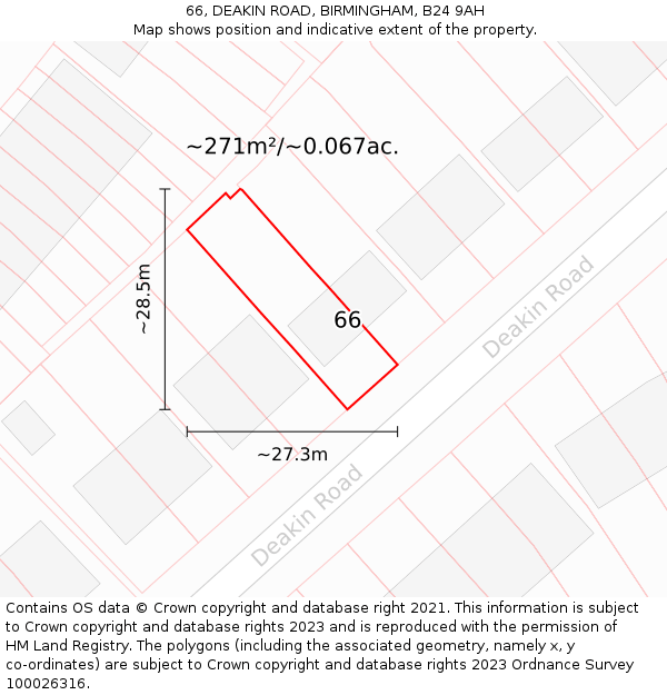 66, DEAKIN ROAD, BIRMINGHAM, B24 9AH: Plot and title map