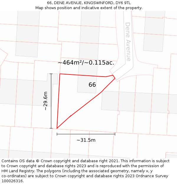 66, DENE AVENUE, KINGSWINFORD, DY6 9TL: Plot and title map