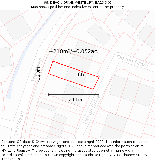 66, DEVON DRIVE, WESTBURY, BA13 3XQ: Plot and title map