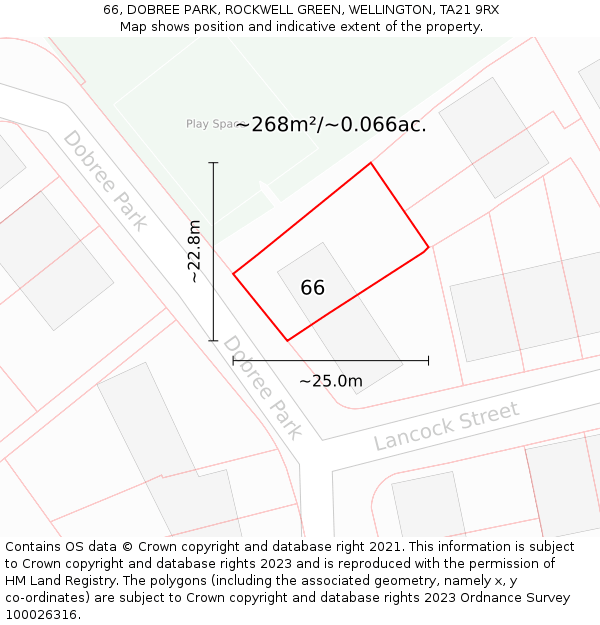 66, DOBREE PARK, ROCKWELL GREEN, WELLINGTON, TA21 9RX: Plot and title map