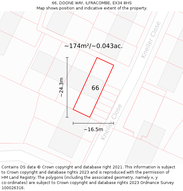 66, DOONE WAY, ILFRACOMBE, EX34 8HS: Plot and title map