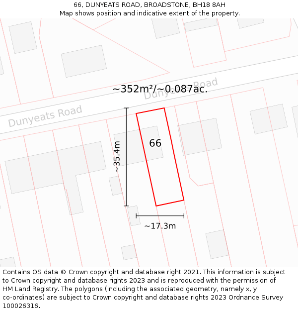 66, DUNYEATS ROAD, BROADSTONE, BH18 8AH: Plot and title map