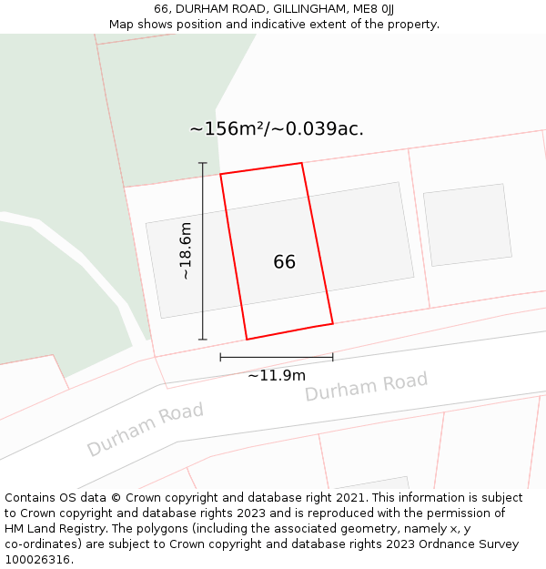 66, DURHAM ROAD, GILLINGHAM, ME8 0JJ: Plot and title map