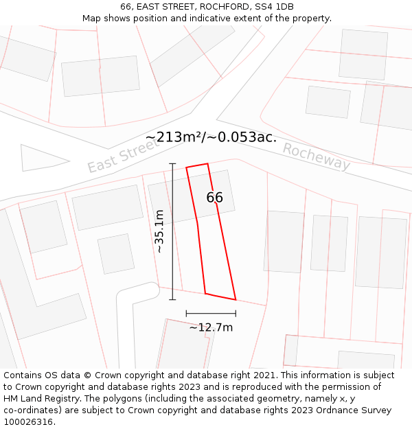 66, EAST STREET, ROCHFORD, SS4 1DB: Plot and title map