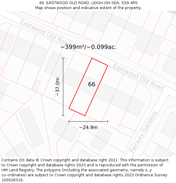 66, EASTWOOD OLD ROAD, LEIGH-ON-SEA, SS9 4RS: Plot and title map