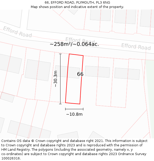 66, EFFORD ROAD, PLYMOUTH, PL3 6NG: Plot and title map