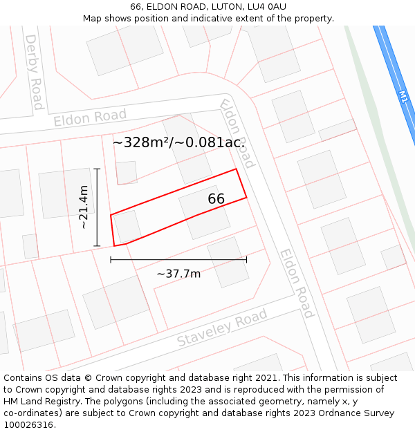 66, ELDON ROAD, LUTON, LU4 0AU: Plot and title map