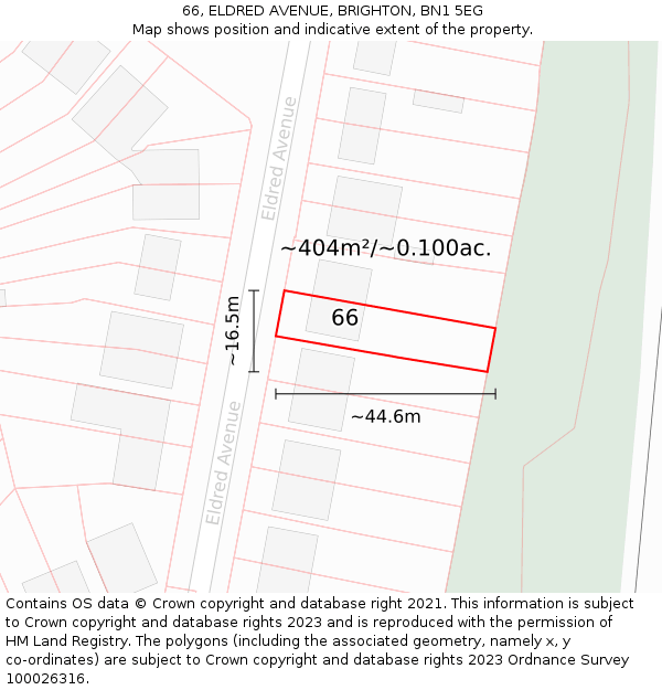 66, ELDRED AVENUE, BRIGHTON, BN1 5EG: Plot and title map