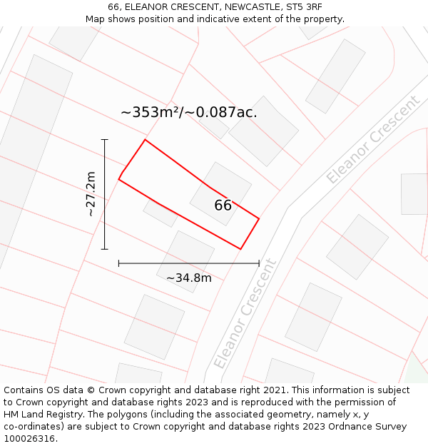 66, ELEANOR CRESCENT, NEWCASTLE, ST5 3RF: Plot and title map