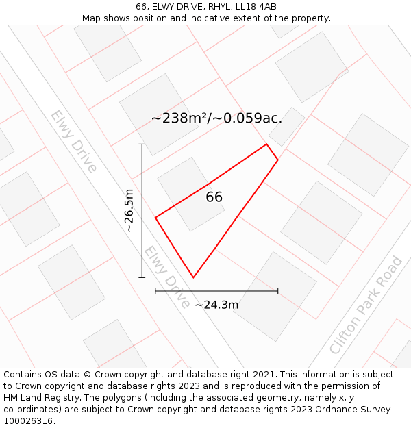 66, ELWY DRIVE, RHYL, LL18 4AB: Plot and title map