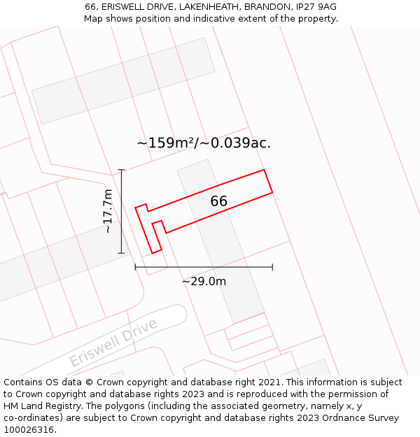 66, ERISWELL DRIVE, LAKENHEATH, BRANDON, IP27 9AG: Plot and title map