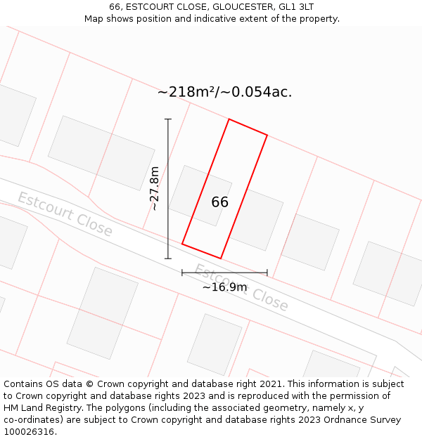 66, ESTCOURT CLOSE, GLOUCESTER, GL1 3LT: Plot and title map