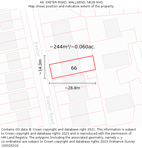 66, EXETER ROAD, WALLSEND, NE28 9HQ: Plot and title map