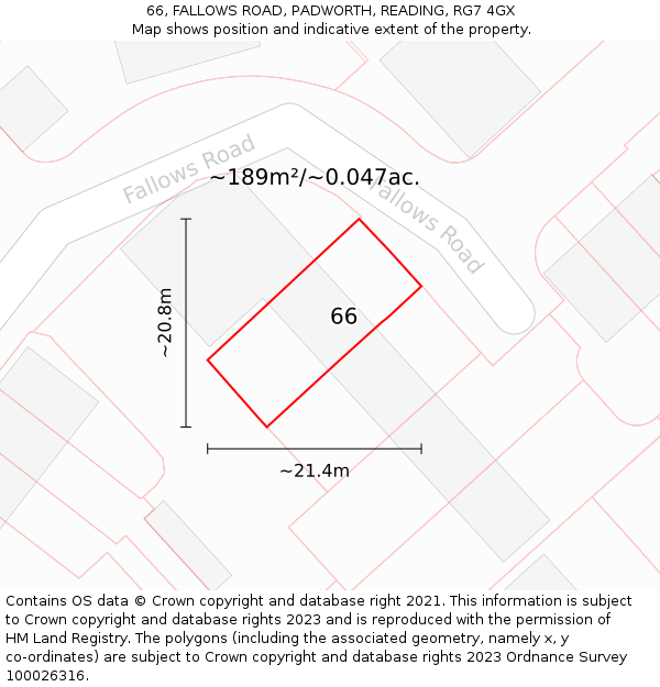 66, FALLOWS ROAD, PADWORTH, READING, RG7 4GX: Plot and title map