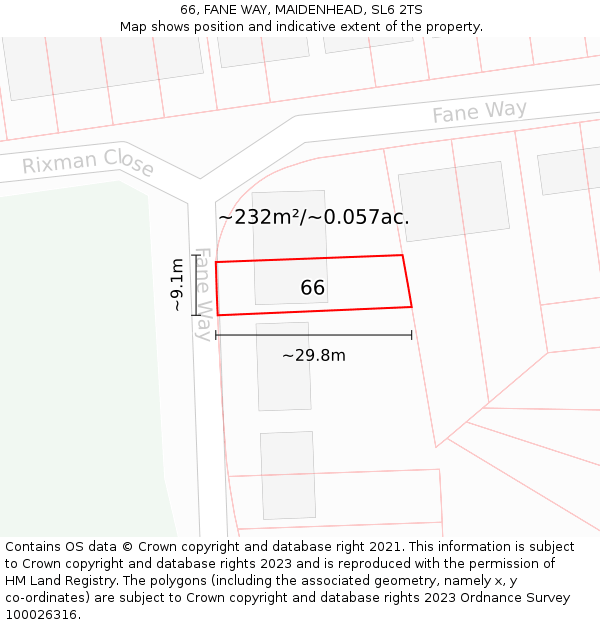 66, FANE WAY, MAIDENHEAD, SL6 2TS: Plot and title map