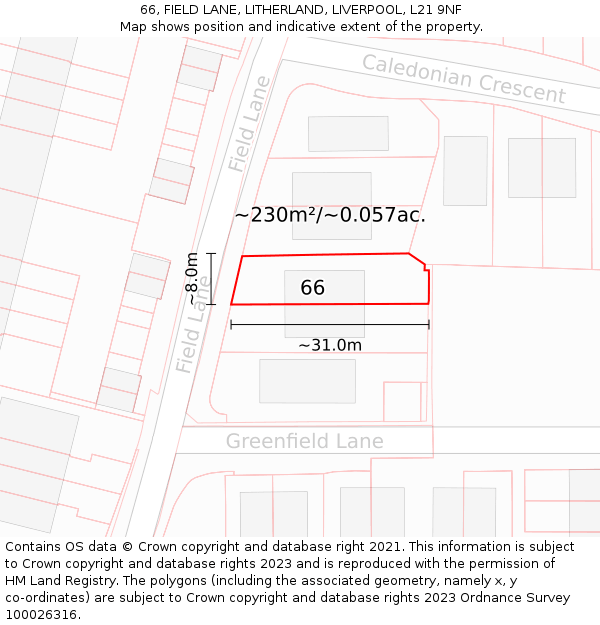 66, FIELD LANE, LITHERLAND, LIVERPOOL, L21 9NF: Plot and title map