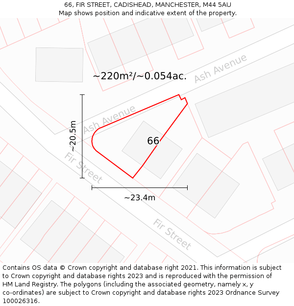 66, FIR STREET, CADISHEAD, MANCHESTER, M44 5AU: Plot and title map