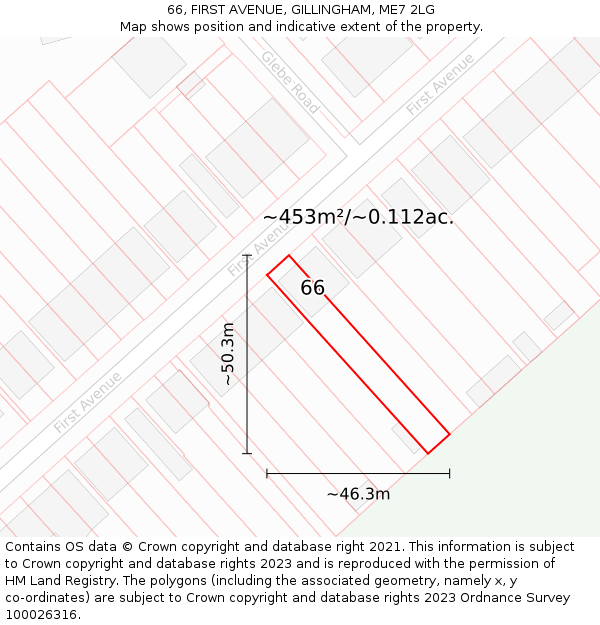 66, FIRST AVENUE, GILLINGHAM, ME7 2LG: Plot and title map