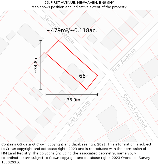 66, FIRST AVENUE, NEWHAVEN, BN9 9HY: Plot and title map