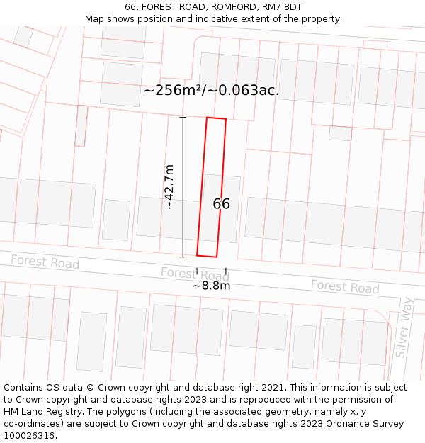 66, FOREST ROAD, ROMFORD, RM7 8DT: Plot and title map