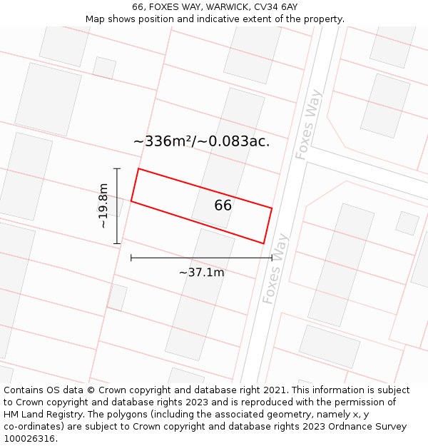 66, FOXES WAY, WARWICK, CV34 6AY: Plot and title map