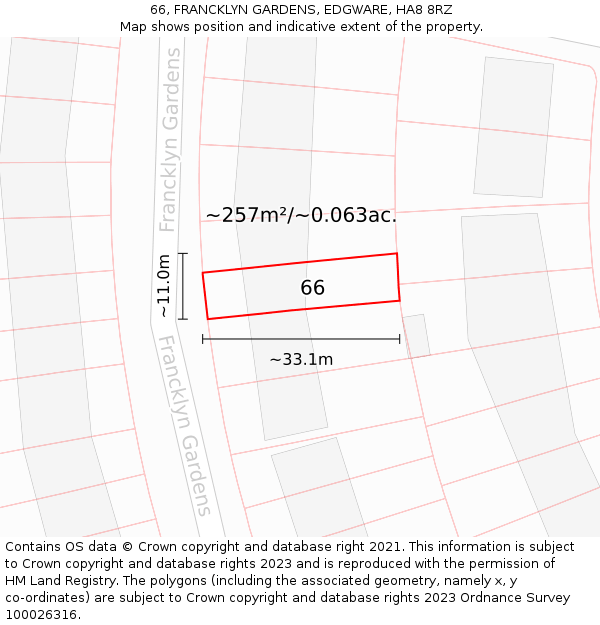 66, FRANCKLYN GARDENS, EDGWARE, HA8 8RZ: Plot and title map