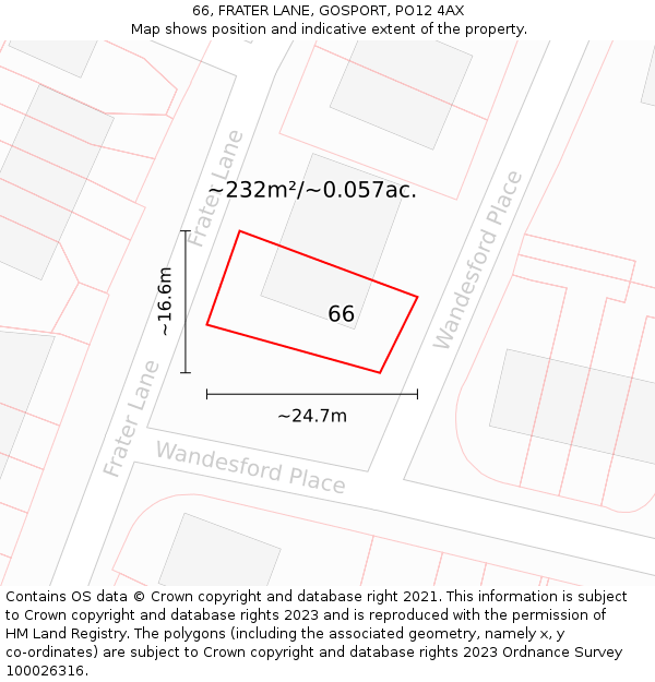 66, FRATER LANE, GOSPORT, PO12 4AX: Plot and title map