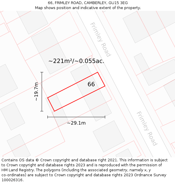 66, FRIMLEY ROAD, CAMBERLEY, GU15 3EG: Plot and title map