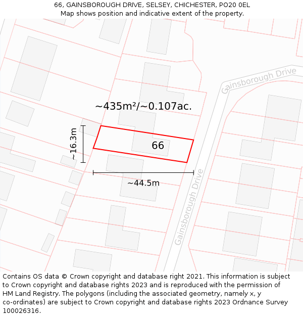 66, GAINSBOROUGH DRIVE, SELSEY, CHICHESTER, PO20 0EL: Plot and title map